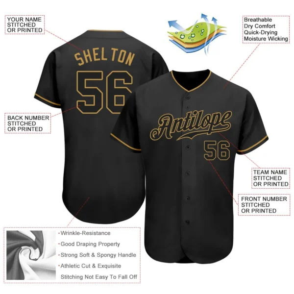 Custom Black Black-Old Gold Baseball Women Jersey - Image 2