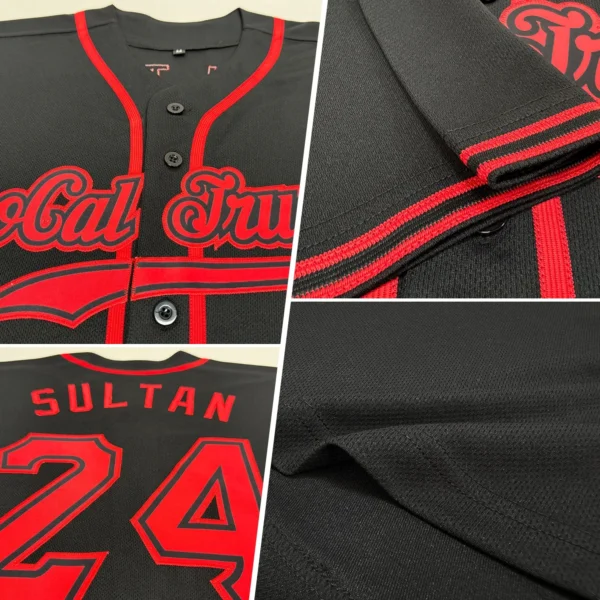Custom Black Red Authentic Baseball Jersey - Image 2