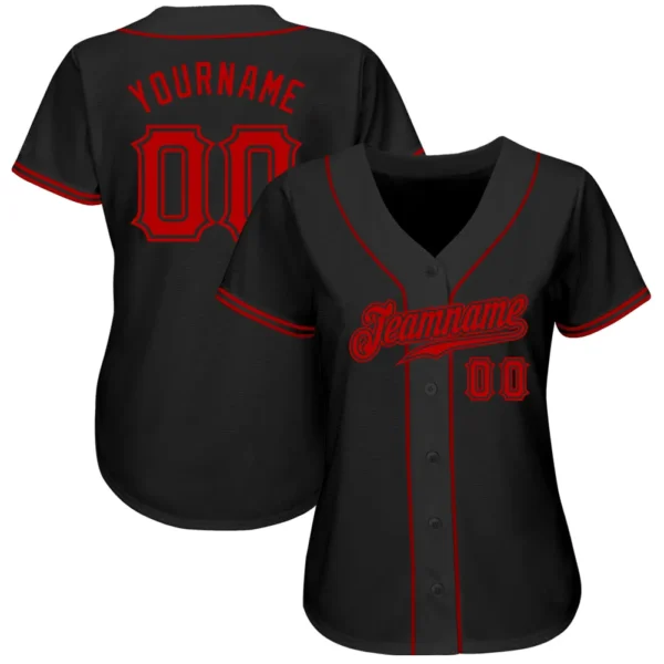 Custom Black Red Authentic Baseball Jersey - Image 3