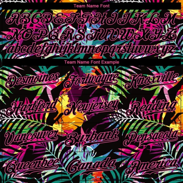 Custom Black Black-Pink 3D Pattern Design Tropical Palm Leaves Authentic Baseball Jersey - Image 3