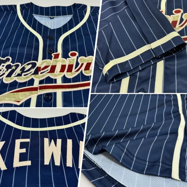 Custom Navy White Pinstripe Vintage USA Flag-Cream Authentic Baseball Jersey - Image 2