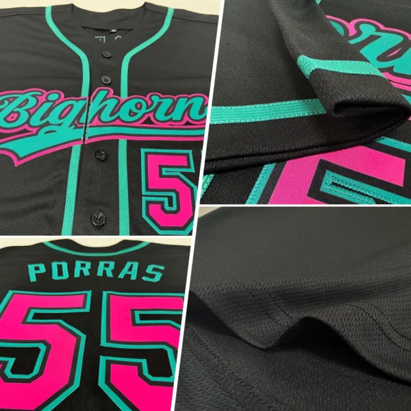 Custom Black Pink-Teal Authentic Baseball Jersey - Image 2