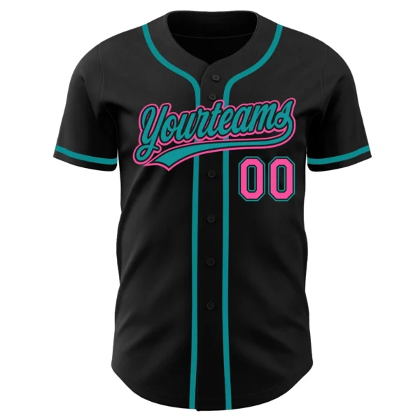 Custom Black Pink-Teal Authentic Baseball Jersey - Image 3