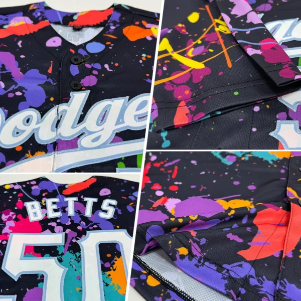 Custom Splashes Graffiti Pattern White-Light Blue 3D Authentic Baseball Jersey - Image 2