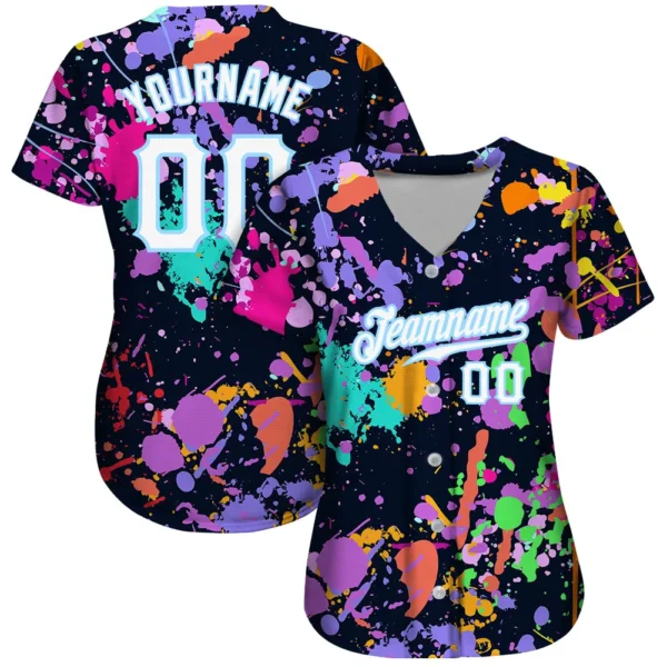 Custom Splashes Graffiti Pattern White-Light Blue 3D Authentic Baseball Jersey - Image 3
