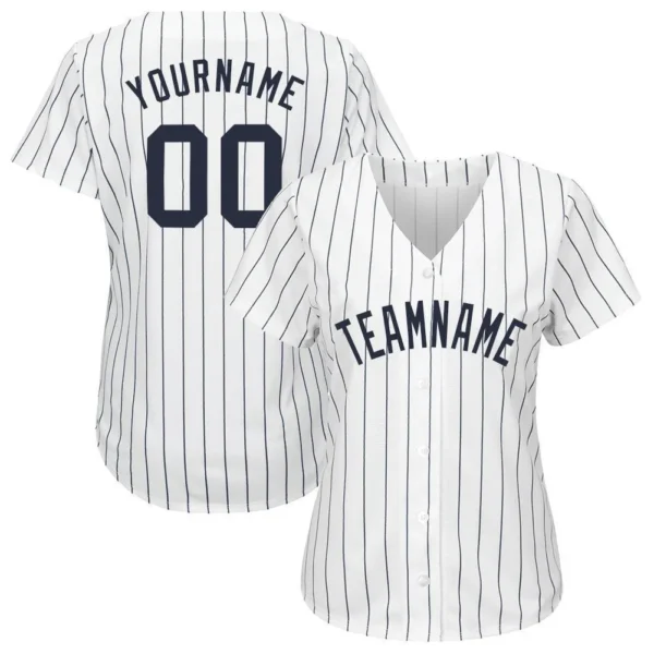 Custom White Navy Pinstripe Navy Baseball Jersey - Image 2