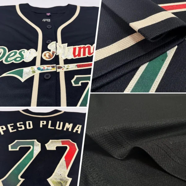 Custom Black Vintage Mexican Flag-City Cream Authentic Baseball Jersey - Image 2