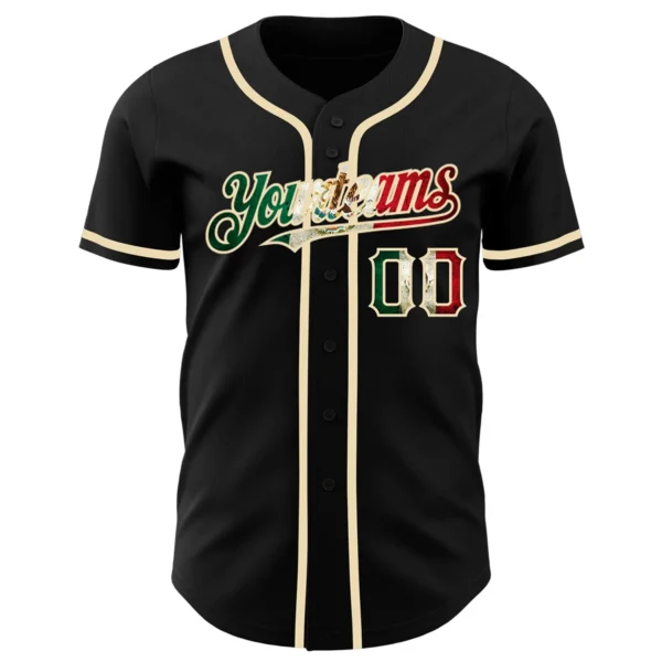 Custom Black Vintage Mexican Flag-City Cream Authentic Baseball Jersey - Image 3