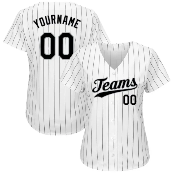Custom White Black Pinstripe Black-Gray Authentic Baseball Jersey - Image 2