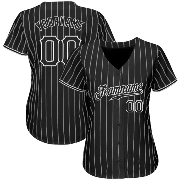 Custom Black White Pinstripe Black-White Authentic Baseball Jersey - Image 2