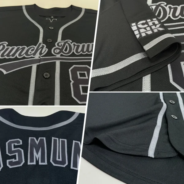 Custom Black Black-Steel Gray Authentic Baseball Jersey - Image 2