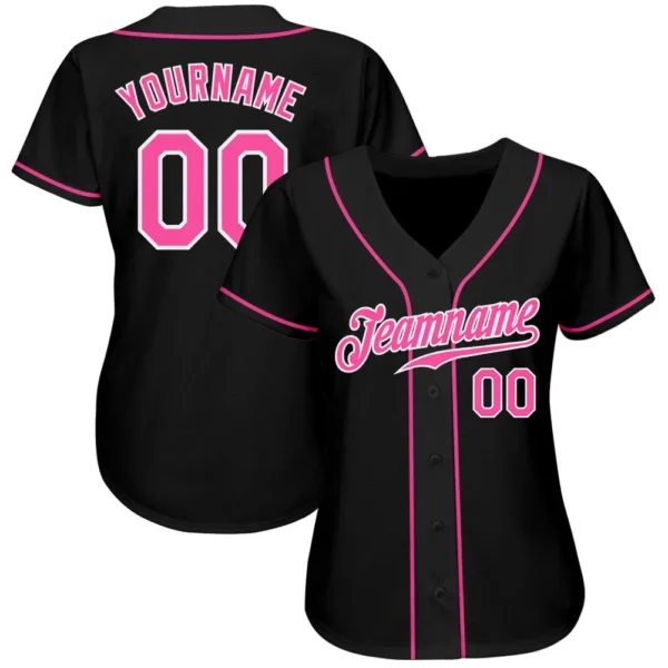 Custom Black Pink-White Authentic Baseball Jersey - Image 2