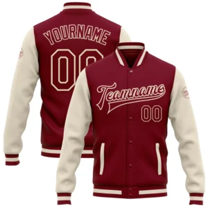 Custom Crimson Crimson Cream-Maroon Bomber Jacket